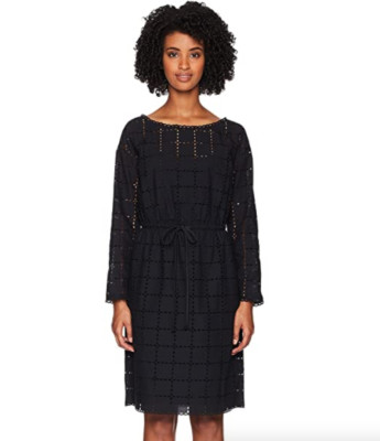 Sonia Rykiel L58615 Black Broderie Carreau Long Sleeve Dress