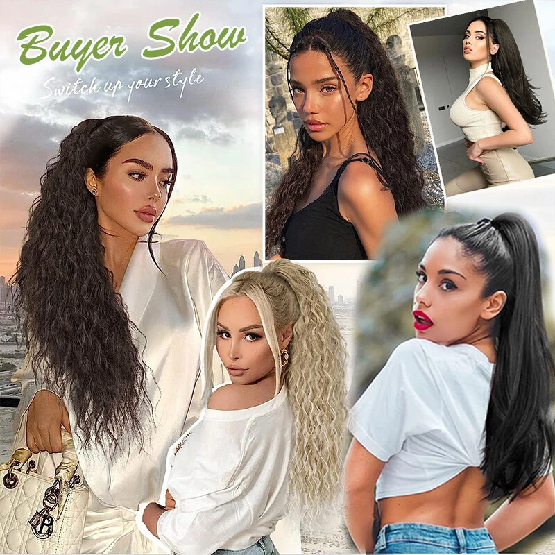 Extensión de cabello natural cola de caballo cola de caballo garra ondulada gruesa real como humana Foto 2 de 4