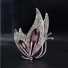 Silver  Purple Crystal Butterfly Brooch