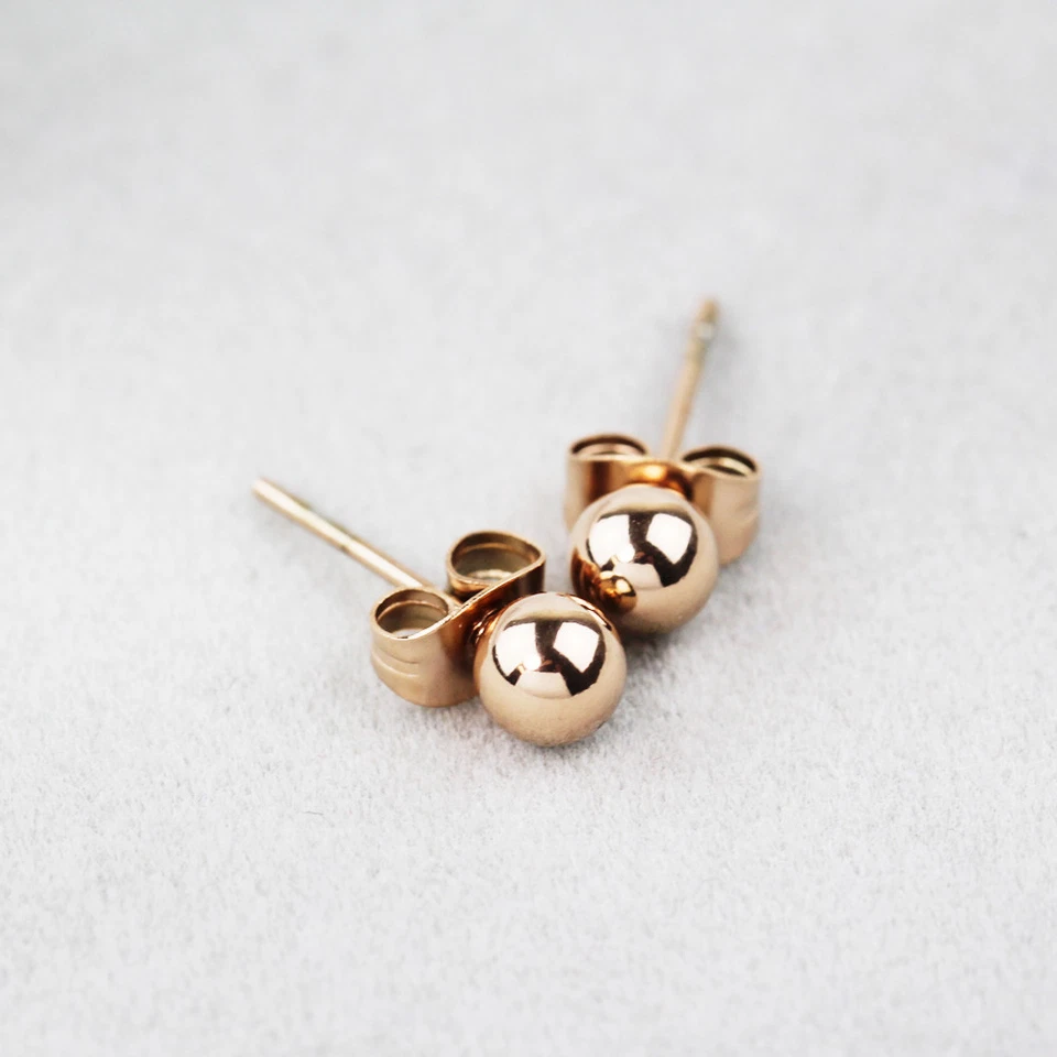 New 18K Rose Gold GF 5MM Solid Simple Round Ball Beads Stud Earrings Stunning - Image 2 of 4