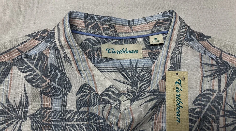 Caribbean Men Shirt XL Button Down Linen Blend Long Sleeve Tropical Blue New - Image 4 of 4