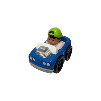 Fisher Price Little People Wheelies Vehicle Blue Car w/Engine Green Hat 2014