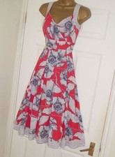 Phase Eight red ivory floral poppy print summer evening party tea dress sz 10 8