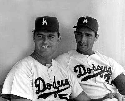 Don Drysdale and Sandy Koufax of the Los Angeles Dodgers at home d- Old Photo