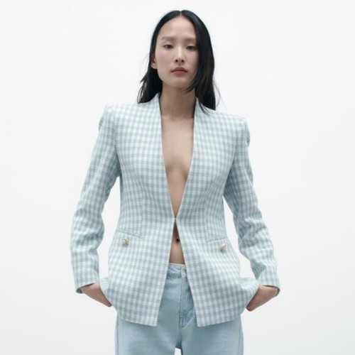 ZARA NEU mit Etikett Hahnentritt Zweireiher Blazer Jacke Mantel blau Gr. M - Bild 1 von 17