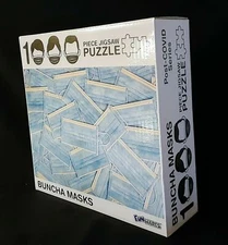 NEW Funwares 1000 Pc Jigsaw Puzzle Blue BUNCHA MASKS Collage Challenge NIB! 