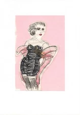 Original 1980s fashion illustration, drawing on paper, mounted, A4 unframed