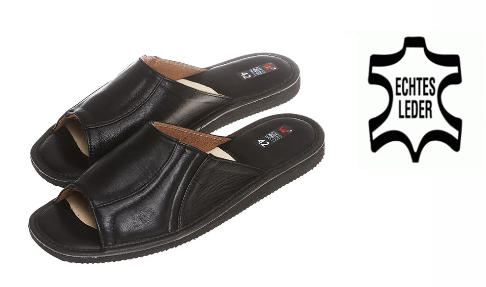 Herren Echtleder Leder HausSchuhe Pantoffeln Latschen Schlappen Gr.40-46 #241#