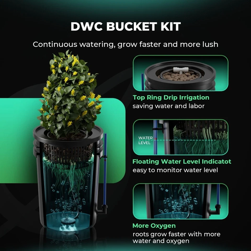 Mars Hydro 5-Gallon DWC Hydroponic System Grow Kits with 2 Buckets 8W Air Pump - Image 2 of 4