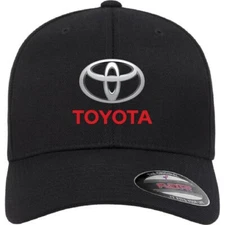 Toyota Motor Auto Logo Black Hat Flexfit Baseball Cap Printed Emblem S/M & L/XL