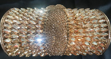 New Stunning Gold With Amber Austrian Crystal Gold Trim Evening Clutch Bag