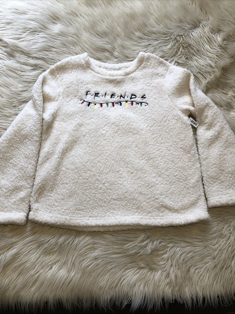 Friends TV Show White Fleece Sleep Sweatshirt Top Christmas Lights Crewneck W M