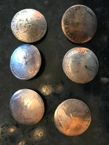 Set of 6 George V King and Emperor silver color buttons WWI era or before