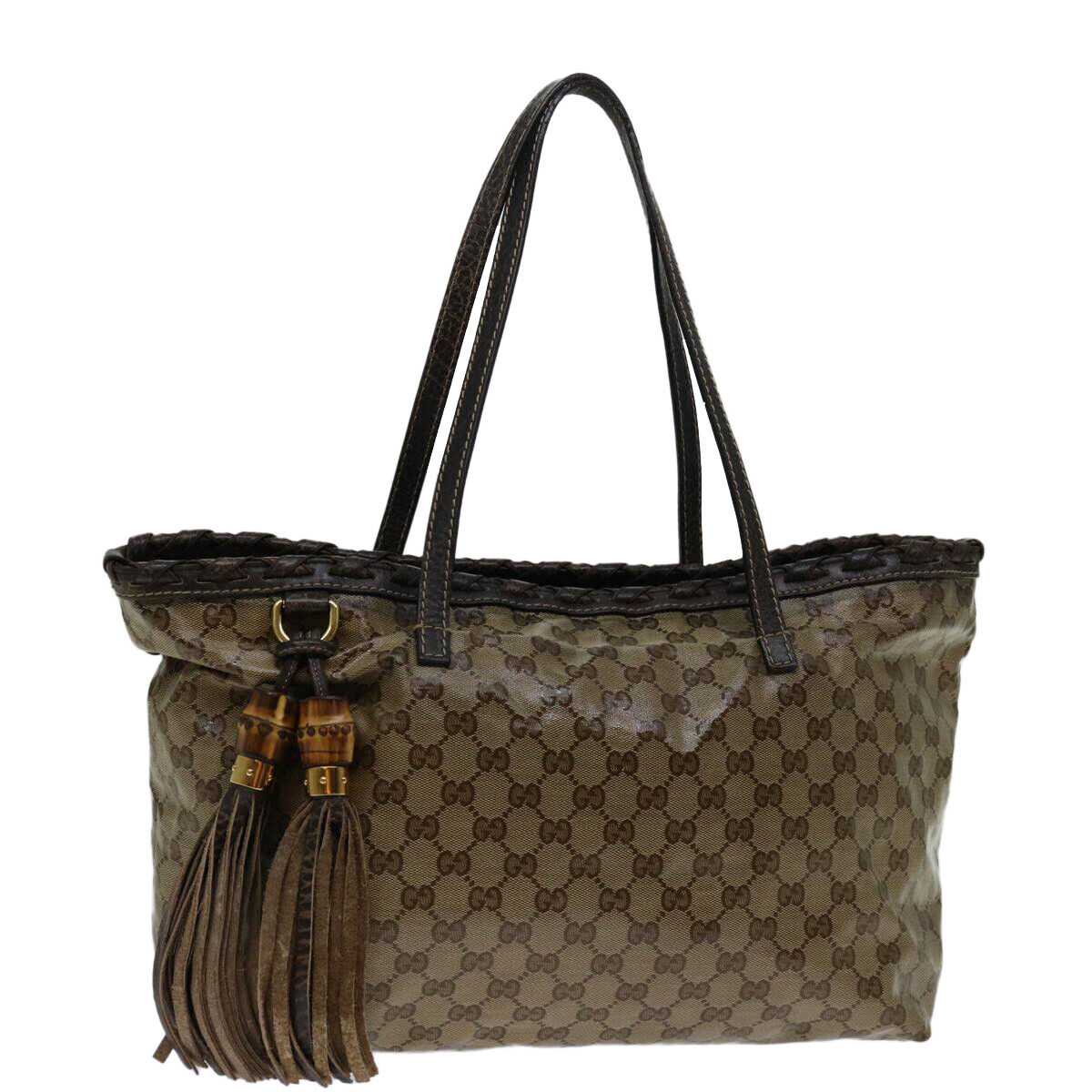 GUCCI GG Crystal Fringe Bamboo Tote Bag Brown 218780 Auth GUCCI GG Crystal Fringe Bamboo Tote Bag Brown 218780 Auth