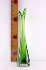 Vtg Murano Style Green Stretch 4 Finger Swung Art Glass Vase 12" Hand Blown MCM