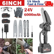 6 inch Mini Handheld Electric Chainsaw Cordless Chain Saw Battery Power 24V US