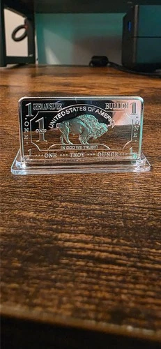 1 Oz German/American Silver Buffalo Bar  In Case-NO RESERVE