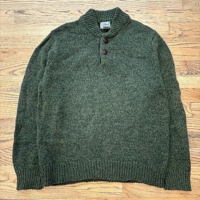 L.L.Bean Green Mock Neck Button Lambswool Sweater Women s Sz M