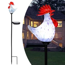Afirst Decorative Solar Lights Outdoor Solar Rooster Stake Lights Hand Blown ...