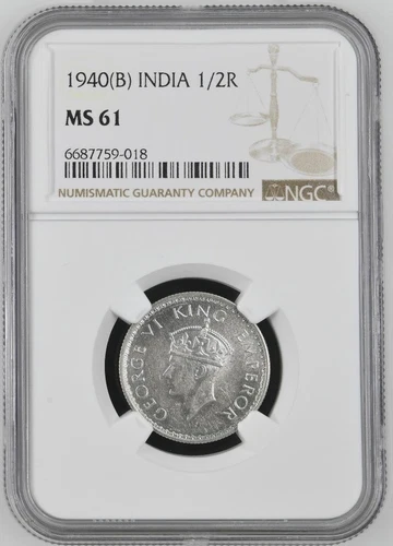India 1/2 Rupee 1940B NGC MS 61