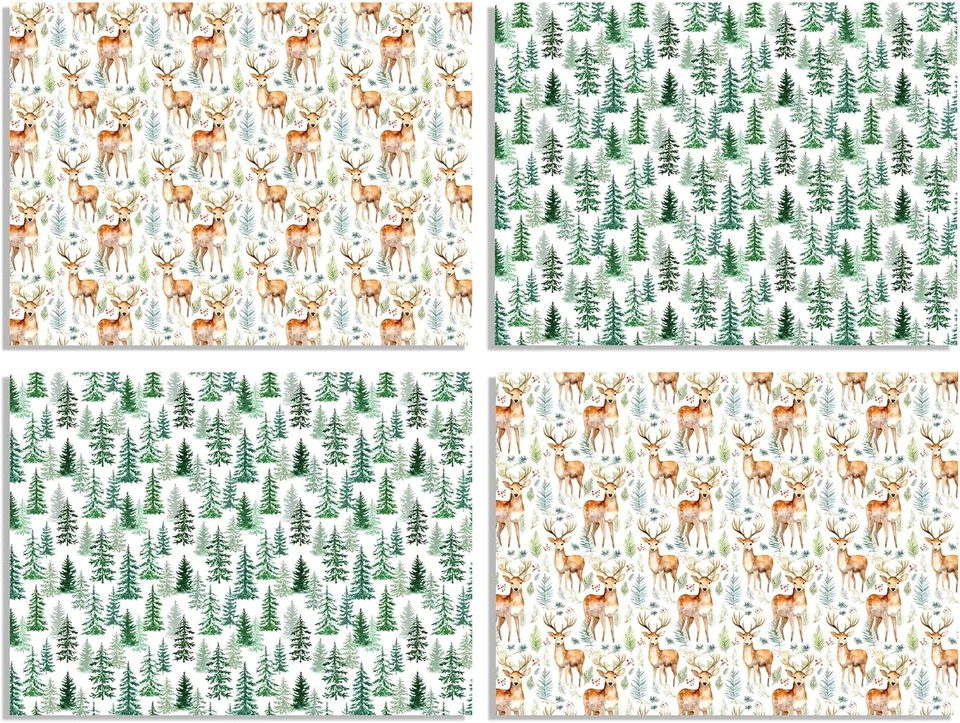 12 Sheets Woodland Christmas Animal Gift Wrapping Paper, 4 Vintage Designs (Deer - Image 3 of 4