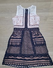 Adelyn Rae Dress Crochet Lace Overlay Sleeveless A-Line Peach Navy White Small