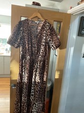 M&S/Marks and Spencer size 18 Long Brown Leopard Print Midi Dress 100% Cotton