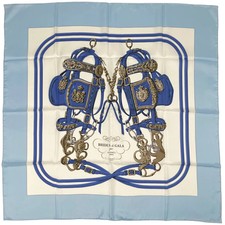 HERMES Carre 90 BRIDES de GALA Ceremony bridle Horse gear scarf Silk Blue Multic