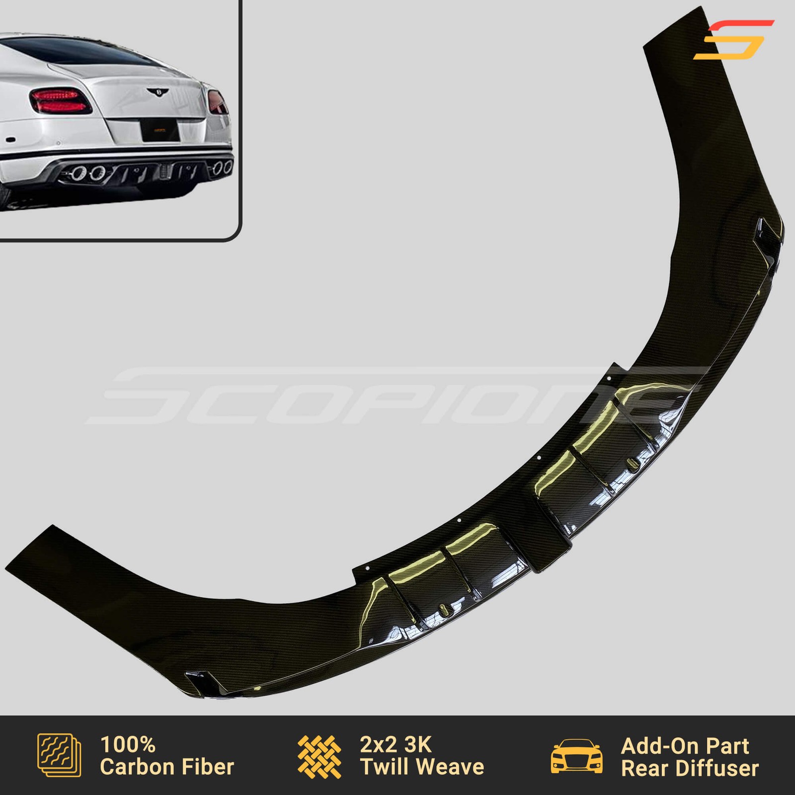 Scopione Carbon Fiber Rear Bumper Diffuser for Bentley 16-18 Continental GT V8 S