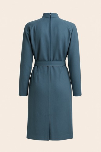 Vintage Robert Terry Teal Belted Dress 10P 100% Wool Shoulder Pads - Picture 2 of 10