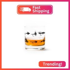Black Lantern Fly Fishing Whiskey Glass – 11oz Old Fashioned Tumbler with Hand-P