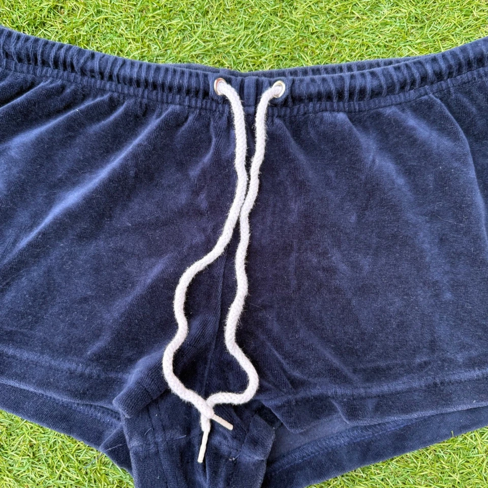 Vintage Y2K Miken Velour Shorts Womens Large Navy Blue Micro Hot Pants Bratz - Image 2 of 4