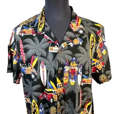 Men's Hawaiian Shirt Co, shirt size XL Black cars and surf boards Aloha
