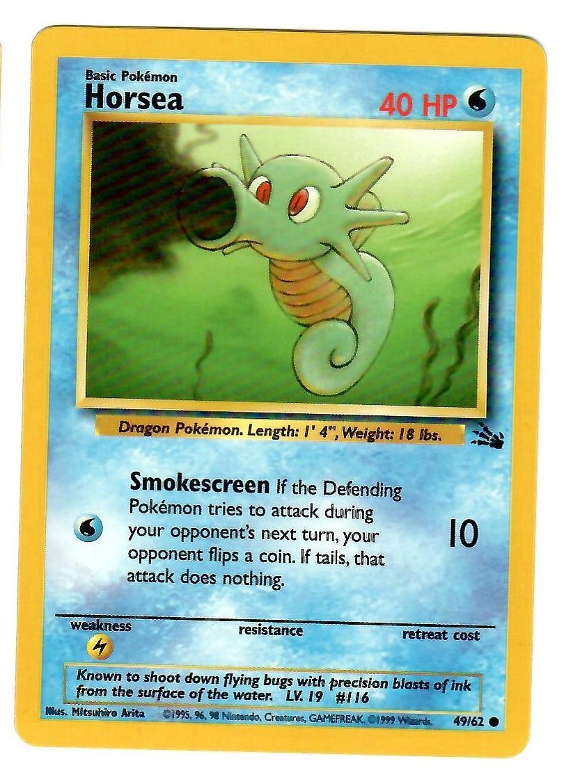 Pokémon Horsea Fossil Set 1999 49/62 NM original owner Common Never Played