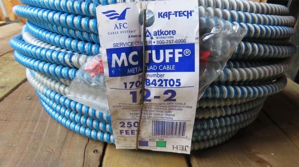 Cable blindado de acero MC 1704B42T05 12-2 con bobina de tierra 250 ft cable sólido 600 V Foto 2 de 4