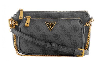 GUESS ALEXIE Double Zip Pouch Coal Logo, 2x Umhängetasche Damentasche Crossbody