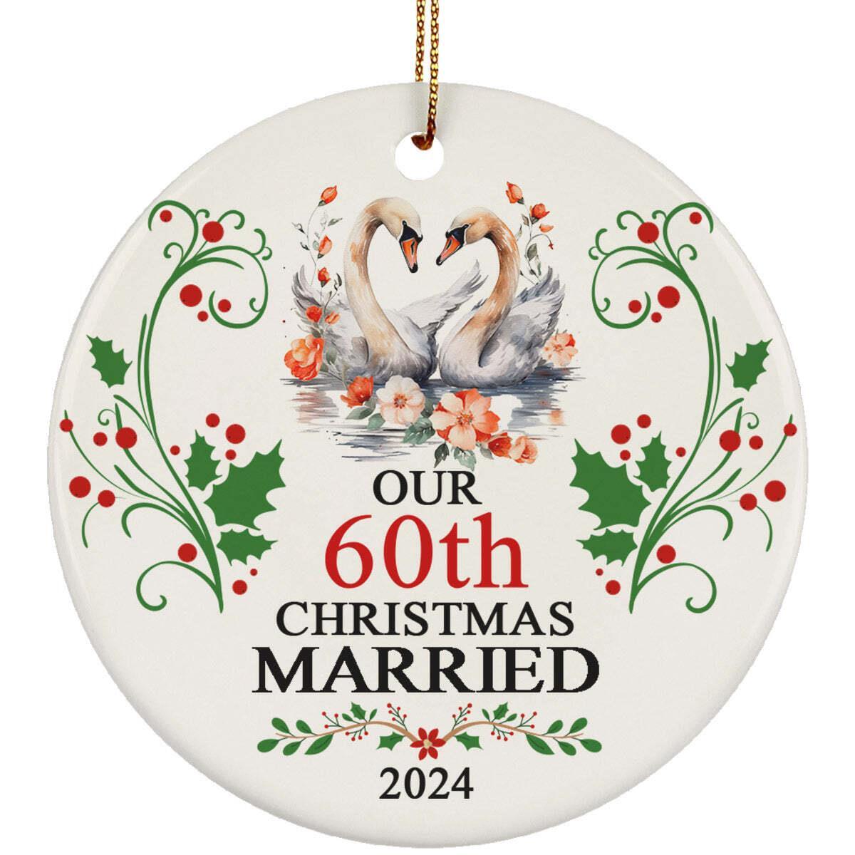 Our 60th Years Christmas Married Ornament Gift 60 Anniversary Cute Swan Couple