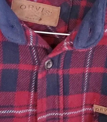 Orvis Long Sleeve Mens Flannel Shirt XL cold weather heavy weight Red Blue Plaid - Picture 3 of 16