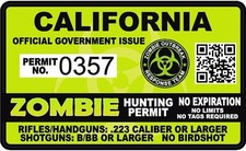 California Zombie Hunting Permit Sticker Decal outbreak response ca walking dead