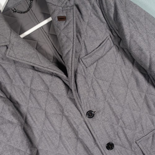 Aquascutum Jacket Mens Small Grey Wool Novacheck Hunting Quilted Overcoat Coat - Picture 6 of 24
