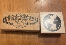 Rubber Stamp Set Of 2 Circle Of Life World Earth Globe Craft Scrapbook