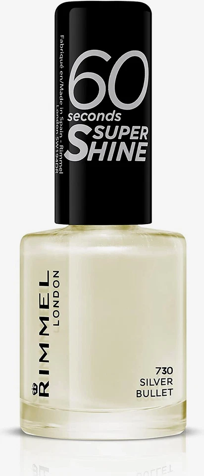 RIMMEL SMALTO UNGHIE 60" SECONDS BIANCO PERLA PERLATO 730 SILVER BULLET argenteo