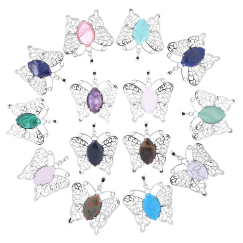 Pendentifs quartz cristal papillon perle ovale creuse pierre précieuse quartz guérison des chakras - Photo 1 sur 28