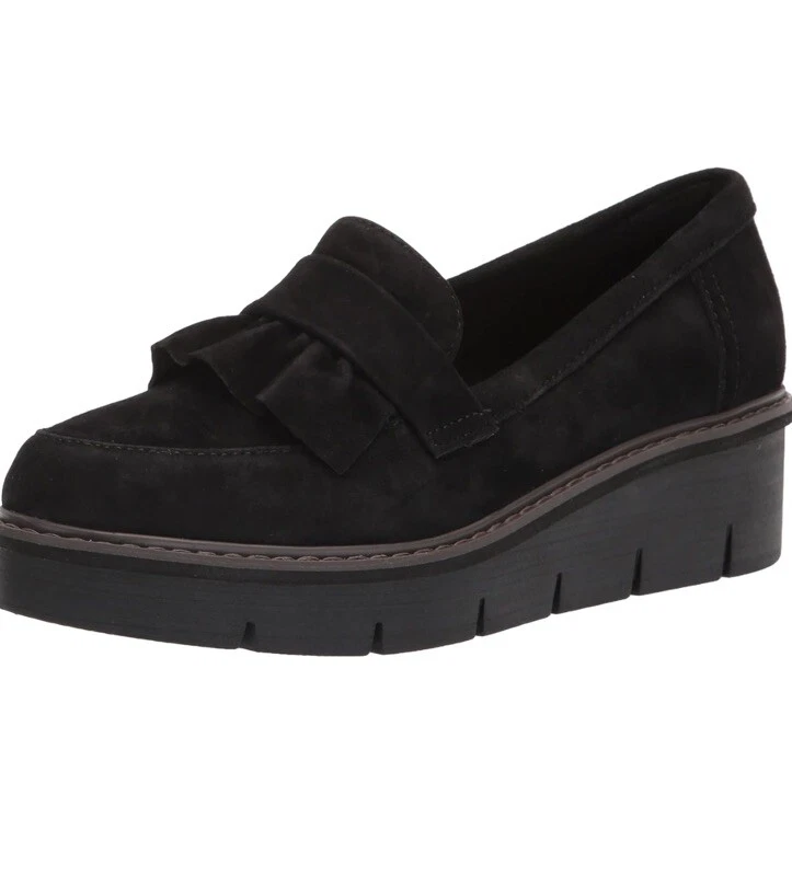 CLARKS Airabell mocassino con zeppa scamosciata scarpe da donna taglia 6 nero