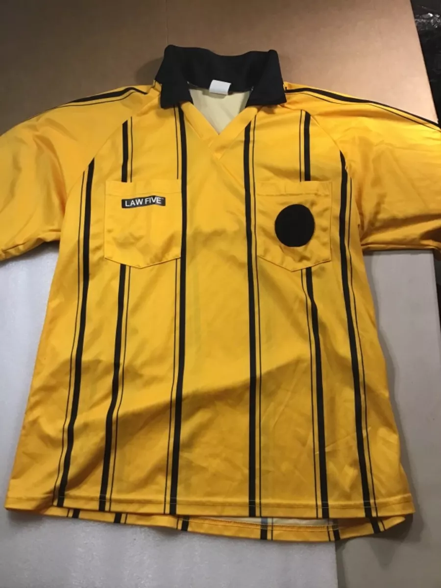 Law Five Soccer Referee Jersey Yellow Black Long Sleeve Large Umpire AXL