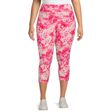 Terra  Sky Women's Plus Leggings High Rise Capri Size 1X Coral Tie Dye