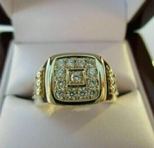 Round Cut GH/SI Natural Diamond Cluster Men's Engagement Ring In 14K Yellow Gold