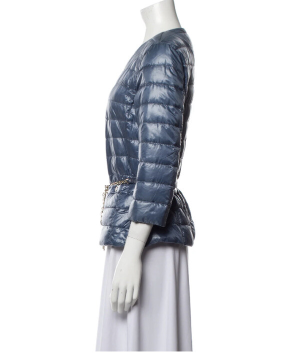 HERNO Blue Genuine Down Puffer Blazer W/belt 3/4 Sleeve