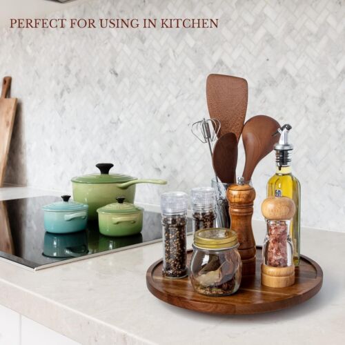 Lazy Susan Organizer, 12 Inch Wooden Lazy Susan Turntable for Cabinet, Acacia - Picture 7 of 7