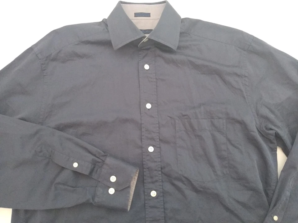 Camisa de Vestir Enzo Mantovani Para Hombres M Mediana Azul Pizarra Algodón Hecha en Italia Foto 3 de 4